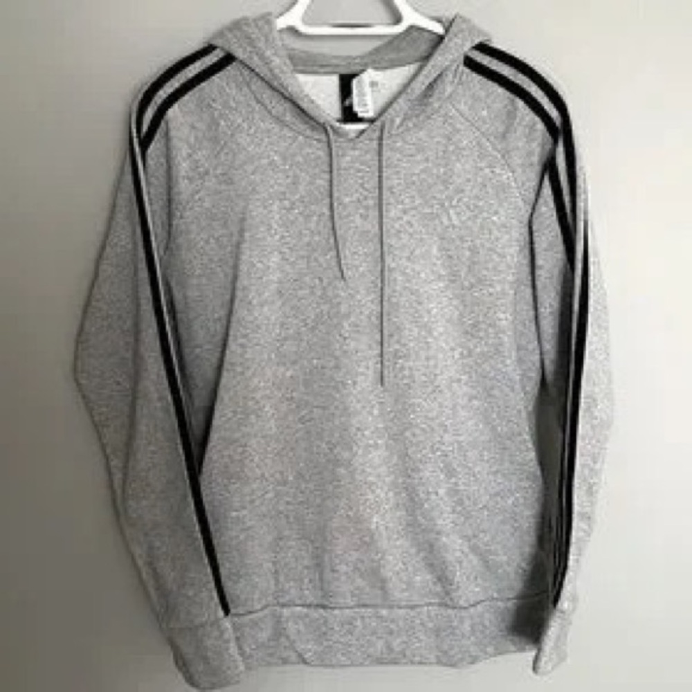 adidas Gray Hooded Sweatshirt with Black Stripes